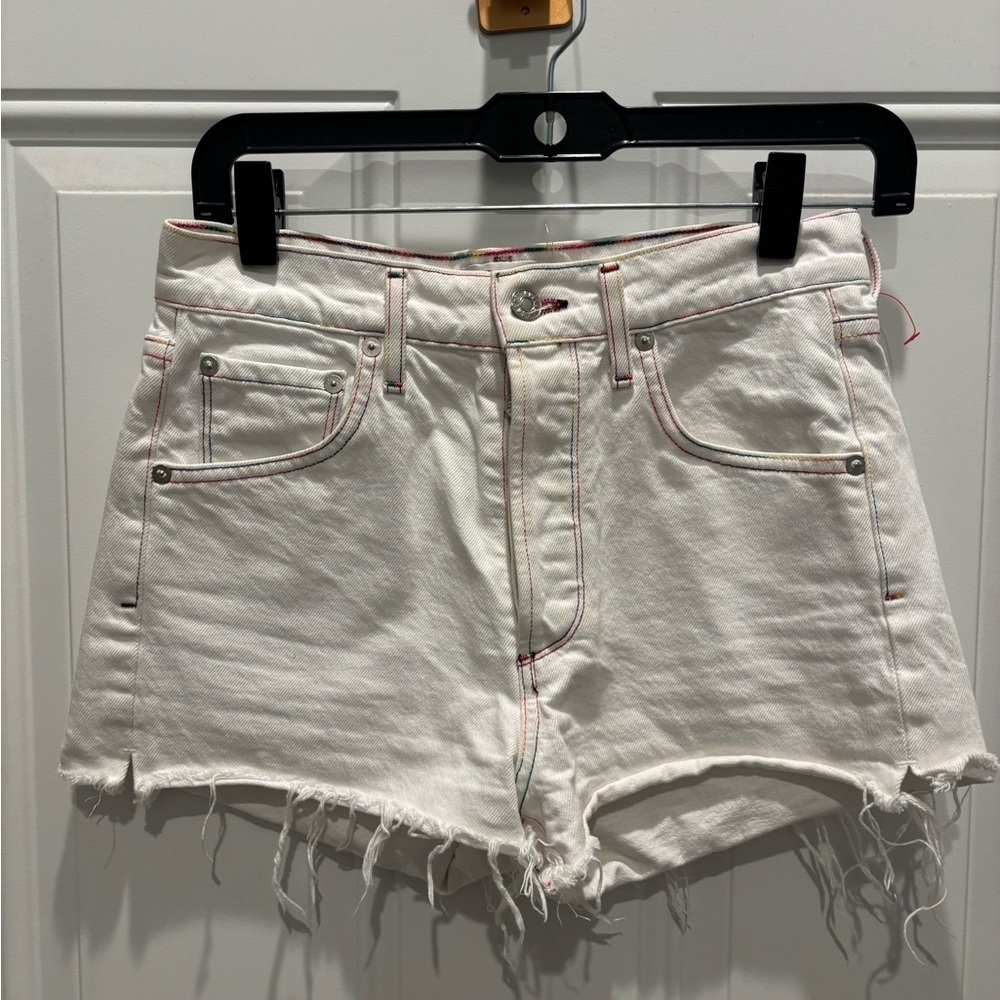 AGOLDE Jaden Hi Rise Cut Off Shorts Size 25 White High Rise Button Fly